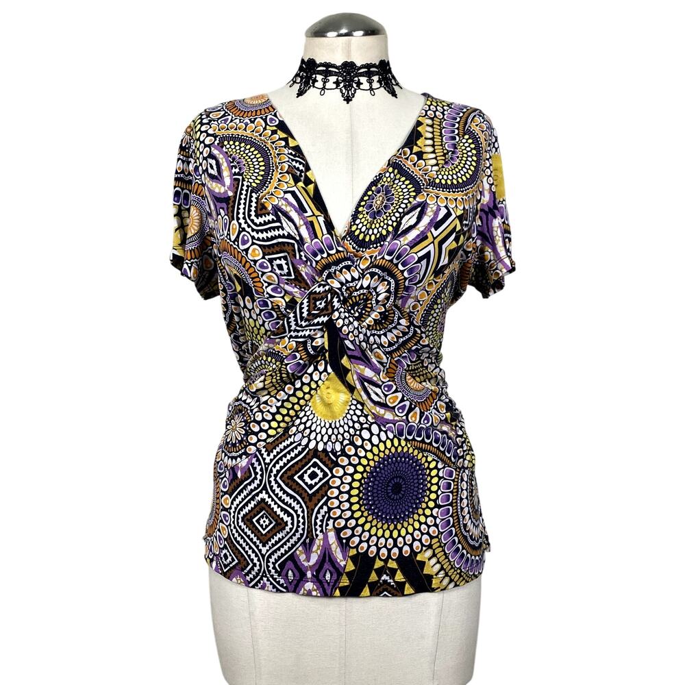 Y2K Cable & Gauge Ruched Paisley Pattern Whimsy Office Boho Hippie Blouse Sz XL